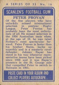 1964 Scanlens NRL #16 Peter Provan Back